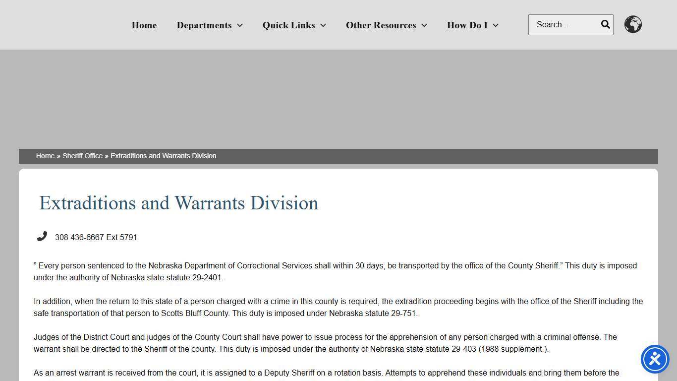 Extraditions and Warrants Division – Scotts Bluff County