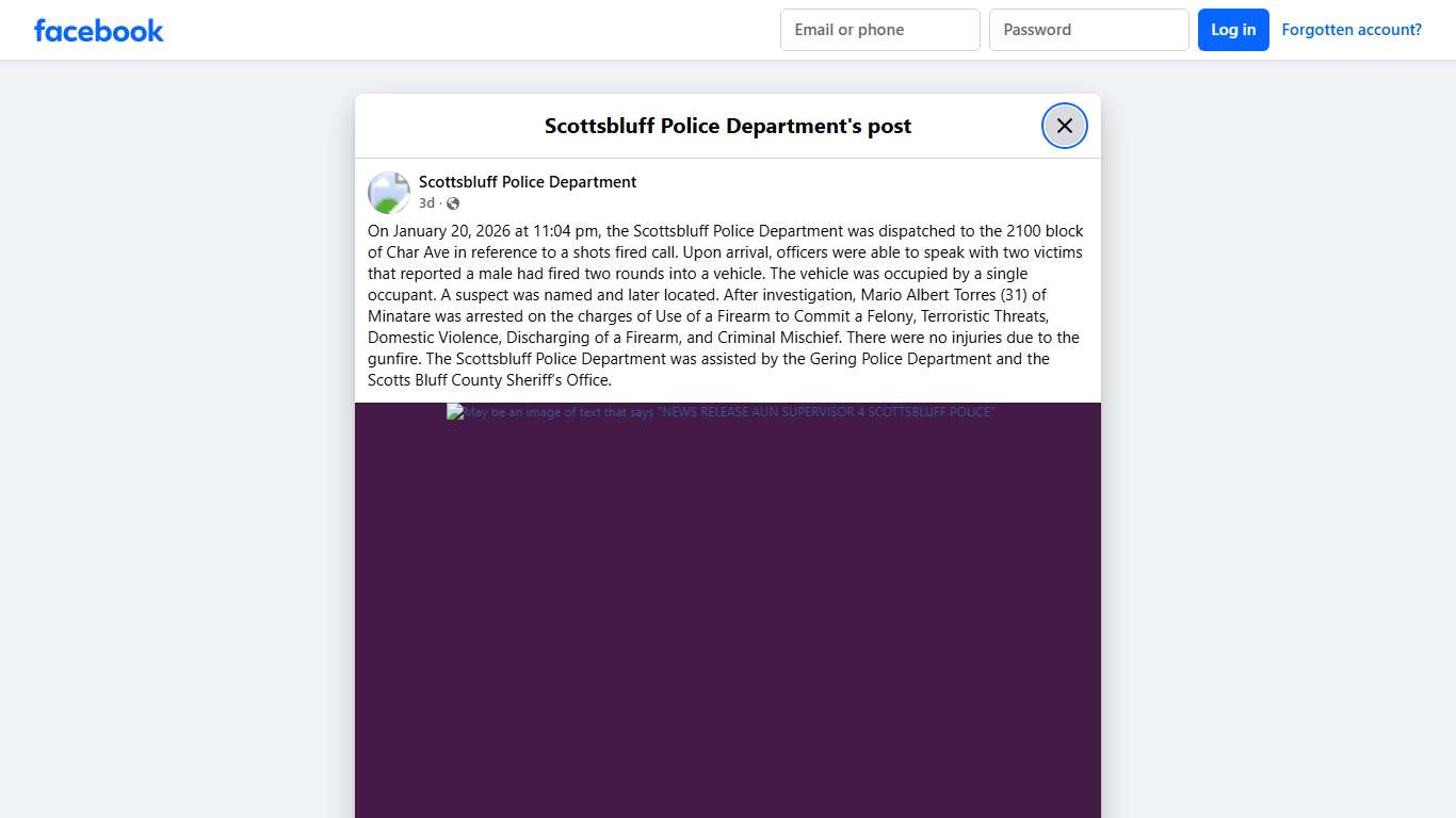 On January 20, 2026 at... - Scottsbluff Police Department Facebook